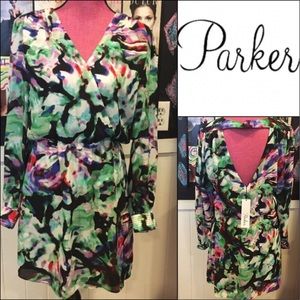 Silk floral Parker faux wrap DRESS szS